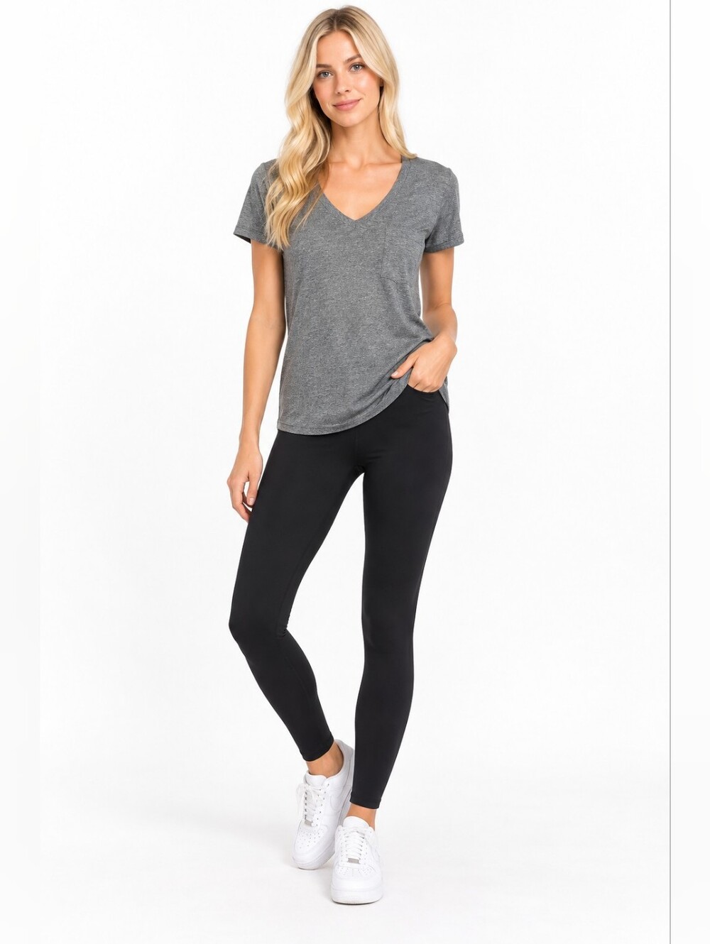 NEW Madewell Size XS Heathered Gray V-Neck Pocket Tee